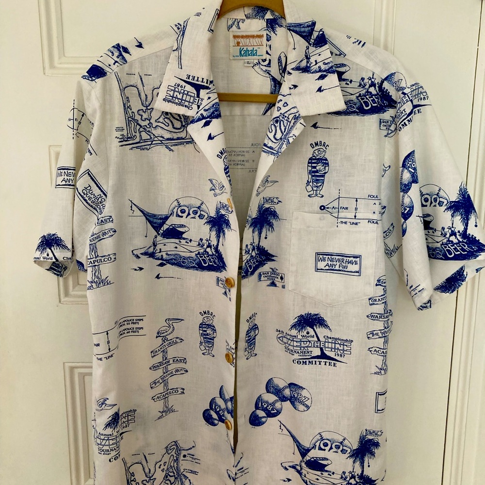 Men’s Kahala OMBAC OTL Vintage 1987 white button up beach shirt over the line
